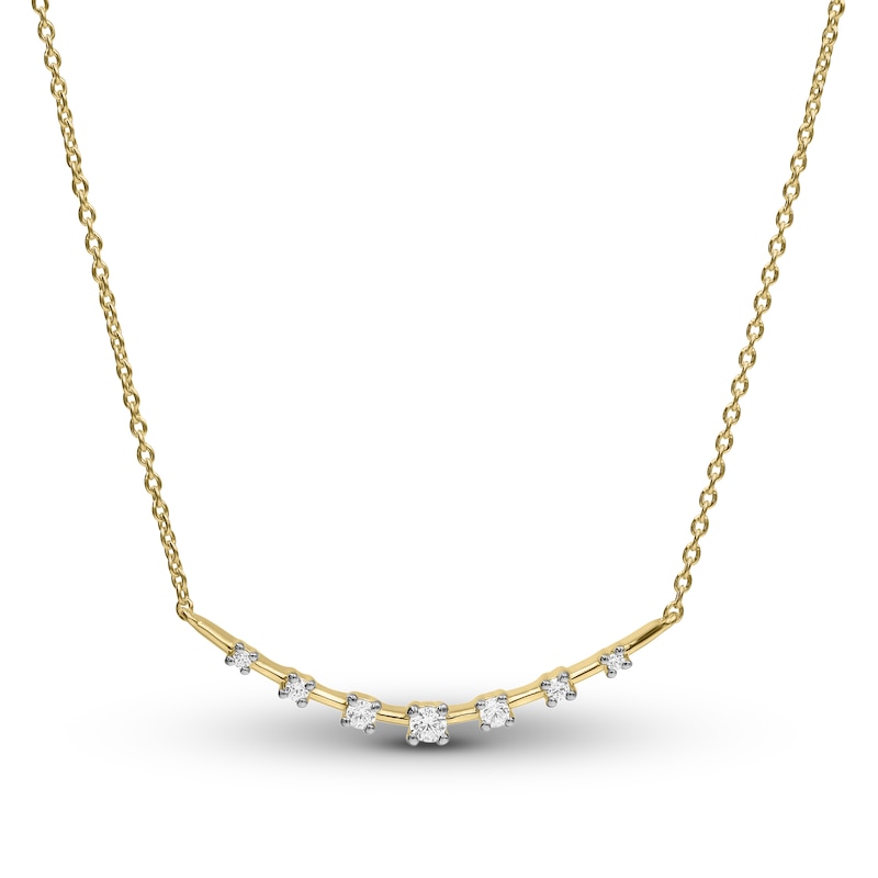 Main Image 1 of Previously Owned Diamond Smile Necklace 1/5 ct tw Round-cut 10K Yellow Gold 16.4"