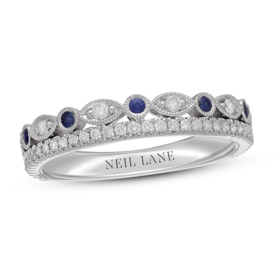 Previously Owned Neil Lane Diamond & Blue Sapphire Anniversary Ring 1/4 ct tw 14K White Gold