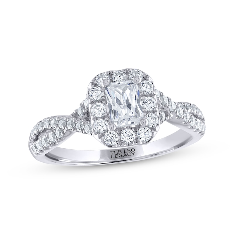 Main Image 1 of Previously Owned THE LEO Legacy Lab-Grown Diamond Emerald-Cut Engagement Ring 7/8 ct tw 14K White Gold