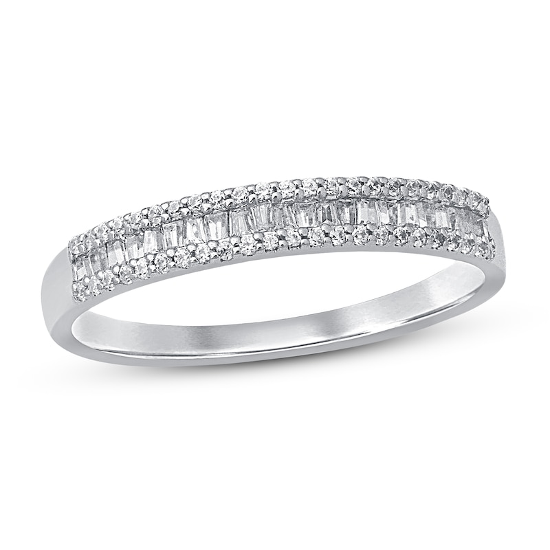 Main Image 1 of Previously Owned Diamond Anniversary Ring 1/4 ct tw Round/Baguette 10K White Gold