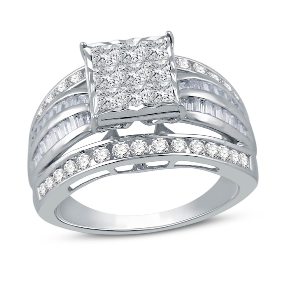 Previously Owned Diamond Engagement Ring 1-1/2 ct tw Princess, Baguette & Round 10K White Gold