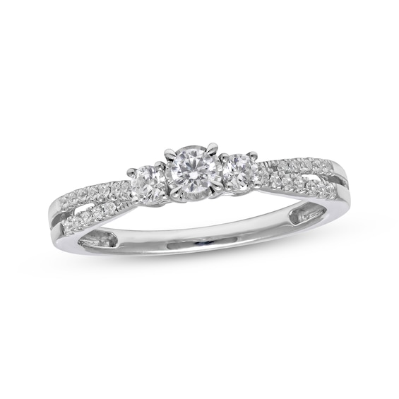 Previously Owned Memories Moments Magic Round-Cut Diamond Three-Stone Engagement Ring 1/3 ct tw 10K White Gold