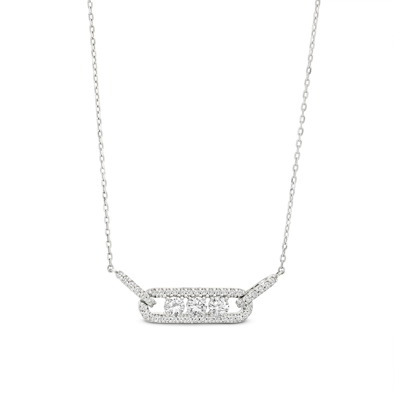 Main Image 1 of Previously Owned Diamond Three-Stone Necklace 1/2 ct tw Round-cut 10K White Gold 18"