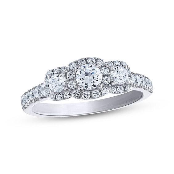 Previously Owned Memories Moments Magic Round-Cut Diamond Three-Stone Engagement Ring 1/2 ct tw 14K White Gold