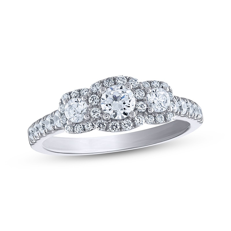 Main Image 1 of Previously Owned Memories Moments Magic Round-Cut Diamond Three-Stone Engagement Ring 1/2 ct tw 14K White Gold