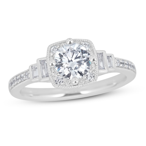 Previously Owned Diamond Engagement Ring 7/8 ct tw Round & Baguette 14K White Gold