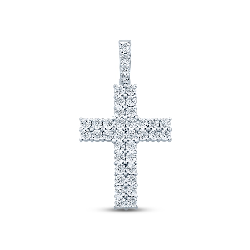 Main Image 1 of Previously Owned Men's Diamond Cross Charm 1 ct tw Round-cut 10K White Gold