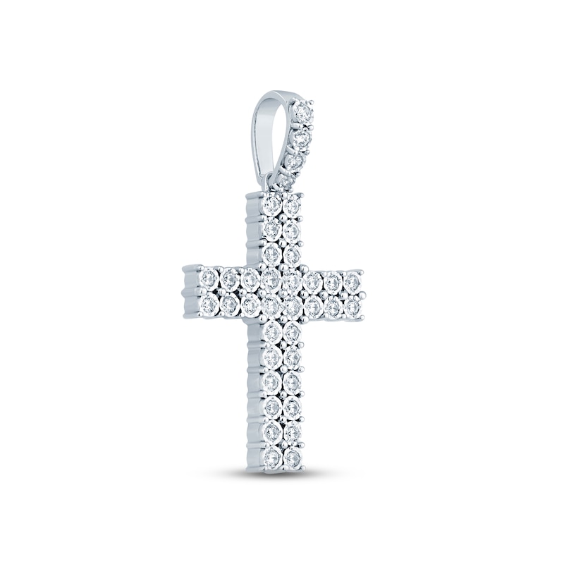 Main Image 2 of Previously Owned Men's Diamond Cross Charm 1 ct tw Round-cut 10K White Gold