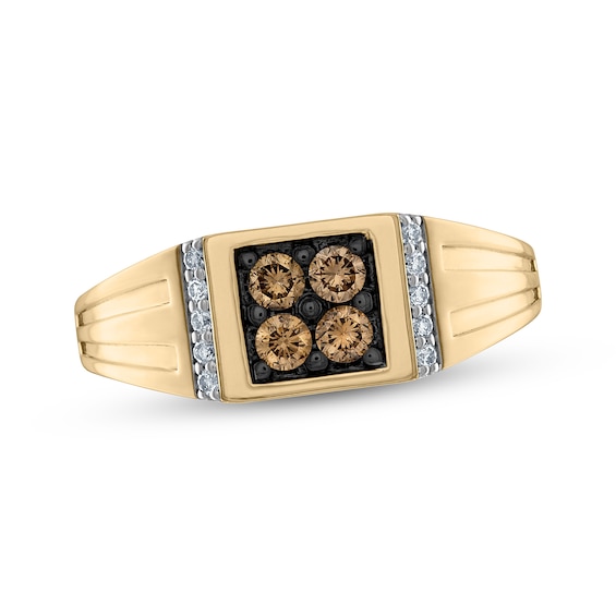Previously Owned Men's Brown & White Diamond Square Ring 1/2 ct tw 10K Yellow Gold