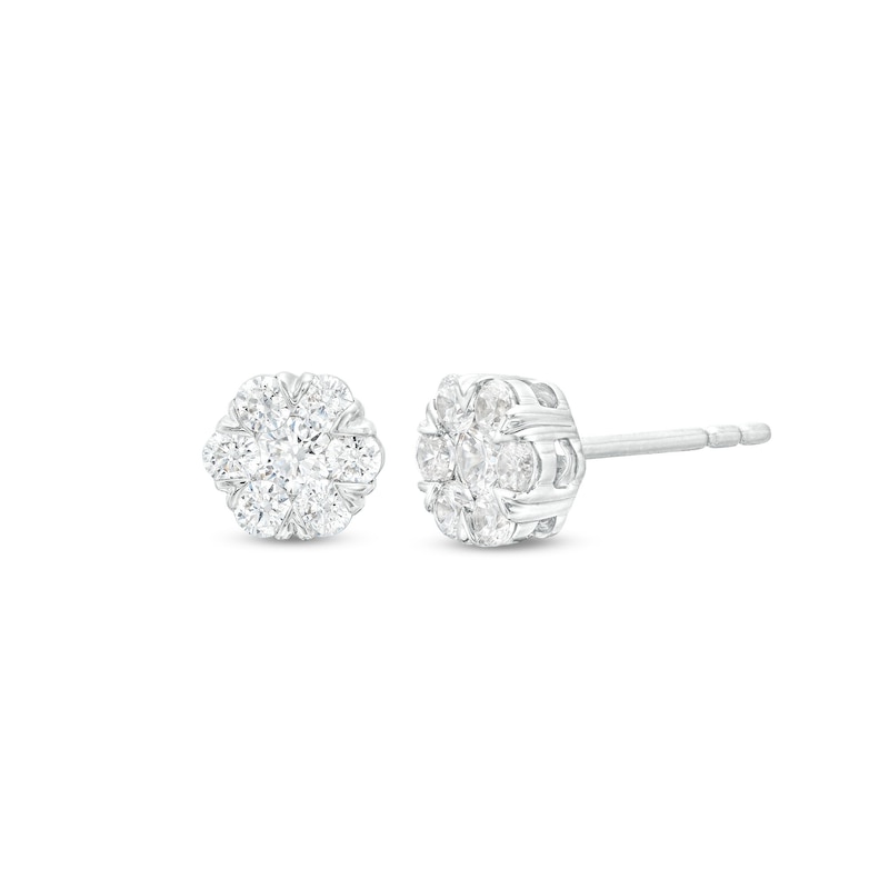 Main Image 1 of Previously Owned THE LEO Diamond Flower Stud Earrings 1/2 ct tw 14K White Gold
