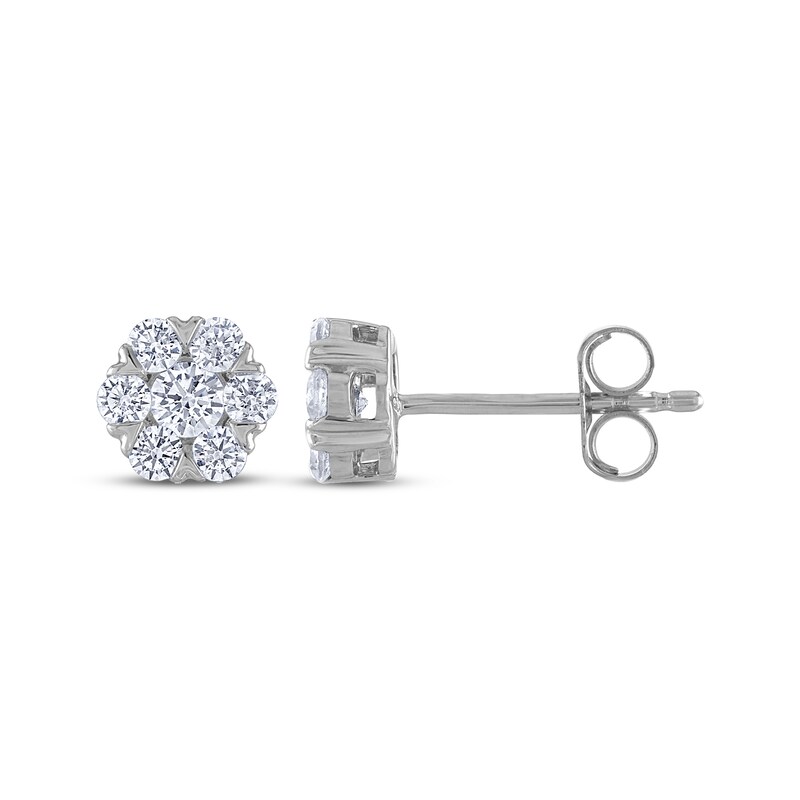 Main Image 3 of Previously Owned THE LEO Diamond Flower Stud Earrings 1/2 ct tw 14K White Gold