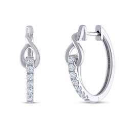 Previously Owned THE LEO Diamond Hoop Earrings 1/5 ct tw Round-cut 14K White Gold