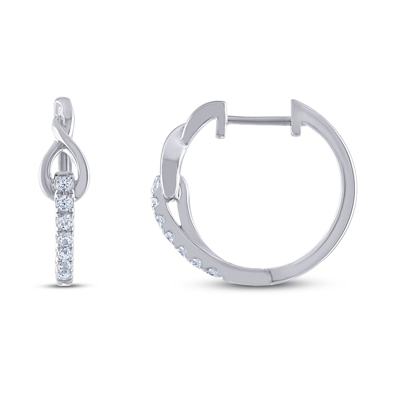 Main Image 2 of Previously Owned THE LEO Diamond Hoop Earrings 1/5 ct tw Round-cut 14K White Gold