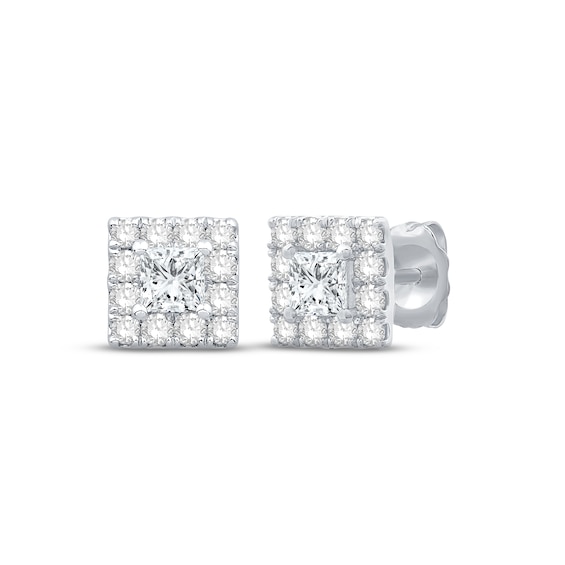 Previously Owned Diamond Stud Earrings 1 ct tw Princess & Round-cut 10K White Gold