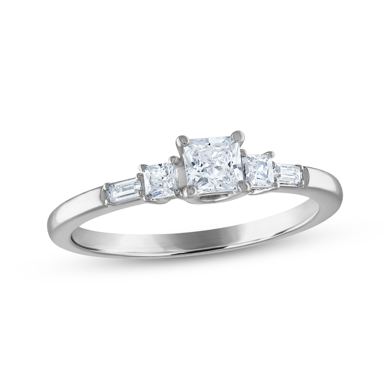 Main Image 1 of Previously Owned Princess-Cut Diamond Three-Stone Engagement Ring 1/2 ct tw 14K White Gold