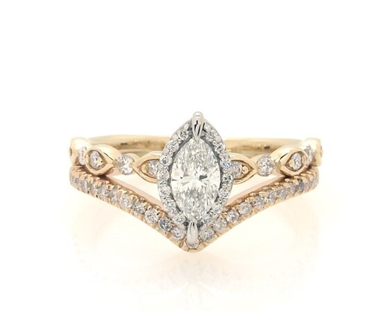 Previously Owned Marquise-Cut Diamond Bridal Set 1/2 ct tw 14K Two-Tone Gold Size 5.5
