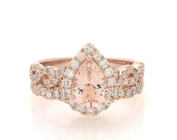 Previously Owned Neil Lane Pear-Shaped Morganite & Diamond Bridal Set 1 ct tw 14K Rose Gold Size 8.25