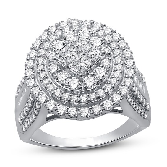 Previously Owned Diamond Engagement Ring 2 ct tw Princess, Round & Baguette 10K White Gold