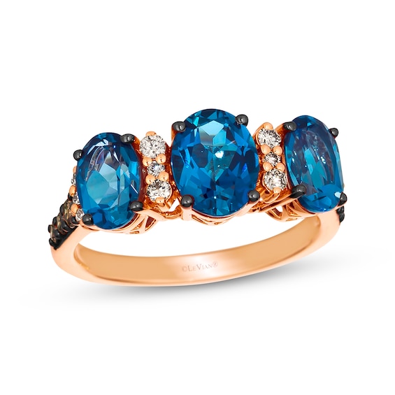 Previously Owned Le Vian Blue Topaz Ring 1/4 ct tw Diamonds 14K Strawberry Gold