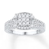 Thumbnail Image 1 of Previously Owned Baguette & Round-Cut Diamond Cushion Halo Promise Ring 5/8 ct tw 10K White Gold