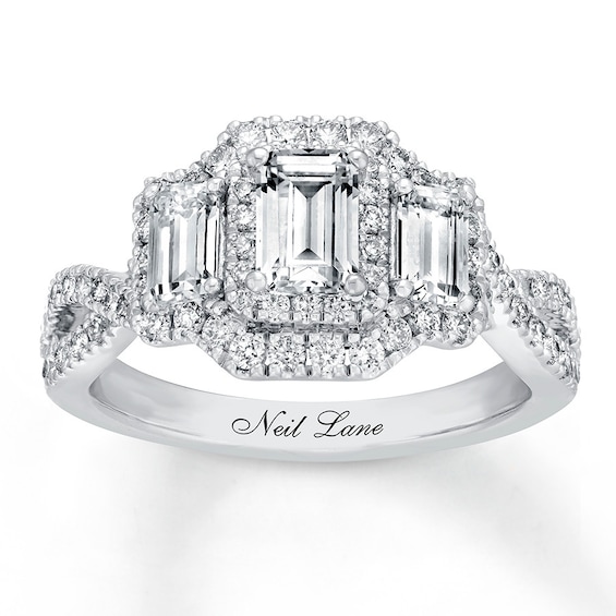 Previously Owned Neil Lane Diamond Engagement Ring 1-1/2 ct tw Emerald & Round-cut Diamonds 14K White Gold Size 4