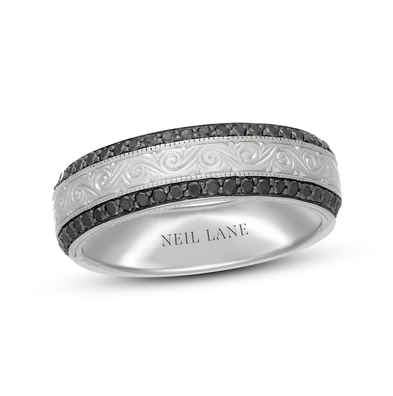 Main Image 1 of Previously Owned Neil Lane Men's Black Diamond Wedding Band 1/2 ct tw Round-Cut 14K White Gold Size 9