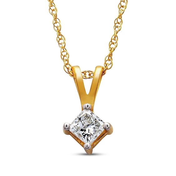 Previously Owned Princess-Cut Diamond Solitaire Necklace 3/8 ct tw 14K Yellow Gold
