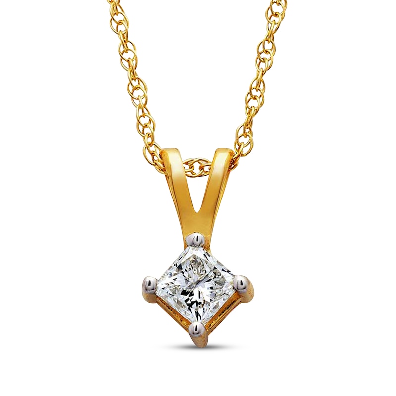Main Image 1 of Previously Owned Princess-Cut Diamond Solitaire Necklace 3/8 ct tw 14K Yellow Gold