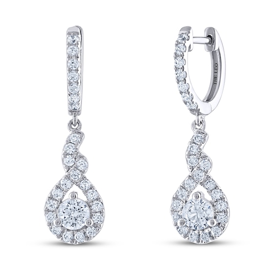 Previously Owned THE LEO Diamond Dangle Earrings 1 ct tw Round-cut 14K White Gold