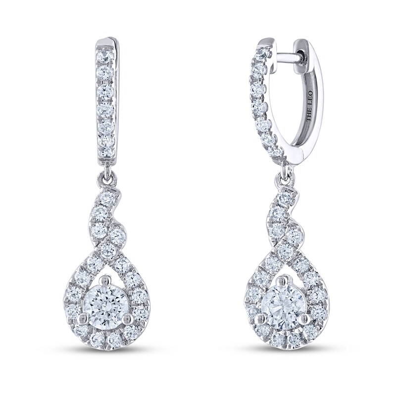 Main Image 1 of Previously Owned THE LEO Diamond Dangle Earrings 1 ct tw Round-cut 14K White Gold