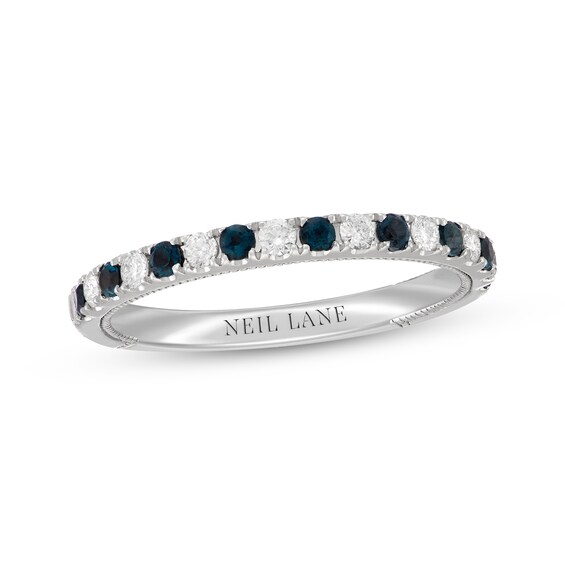 Previously Owned Neil Lane Diamond & Blue Sapphire Wedding Band 1/5 ct tw 14K White Gold Size