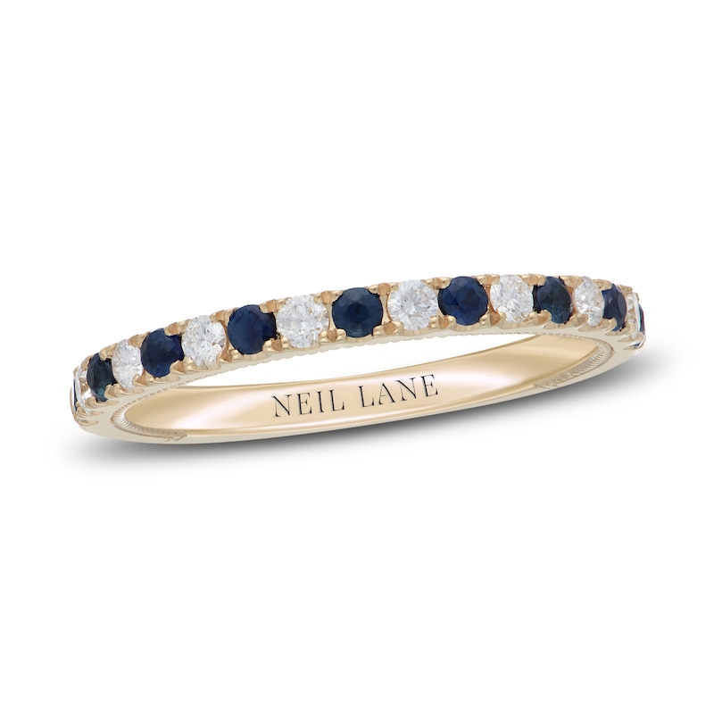 Main Image 1 of Previously Owned Neil Lane Blue Sapphire & Diamond Anniversary Ring 1/5 ct tw 14K Yellow Gold Size 9