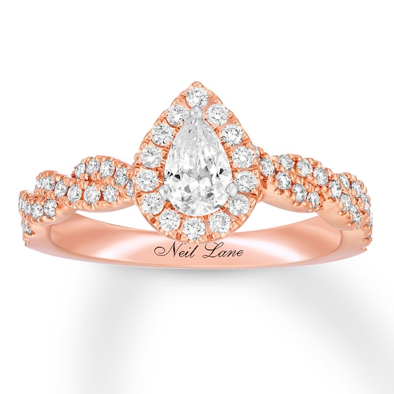 Previously Owned Neil Lane Engagement Ring 3/4 ct tw Pear & Round-cut Diamonds 14K Rose Gold