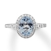 Thumbnail Image 1 of Previously Owned Aquamarine Engagement Ring 1/4 ct tw Oval & Round-cut Diamonds 14K White Gold
