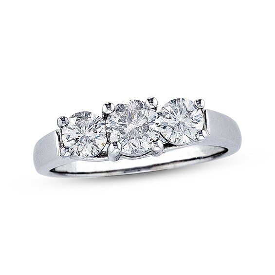 Previously Owned Round-Cut Diamond Three-Stone Engagement Ring 1-1/2 ct tw 14K White Gold
