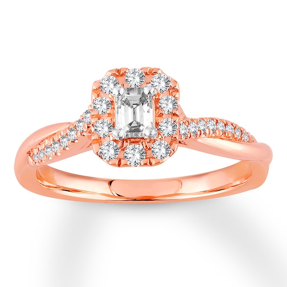Previously Owned Emerald-cut Diamond Engagement Ring 3/8 ct tw 14K Rose Gold
