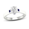 Thumbnail Image 1 of Previously Owned Diamond & Blue Sapphire Engagement Ring 3/4 ct tw Round & Princess-cut 14K White Gold
