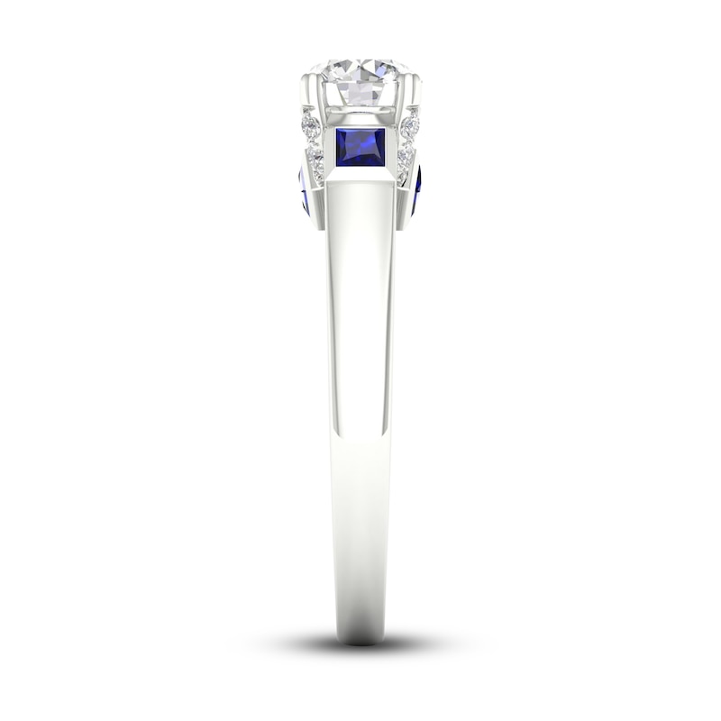 Main Image 3 of Previously Owned Diamond & Blue Sapphire Engagement Ring 3/4 ct tw Round & Princess-cut 14K White Gold
