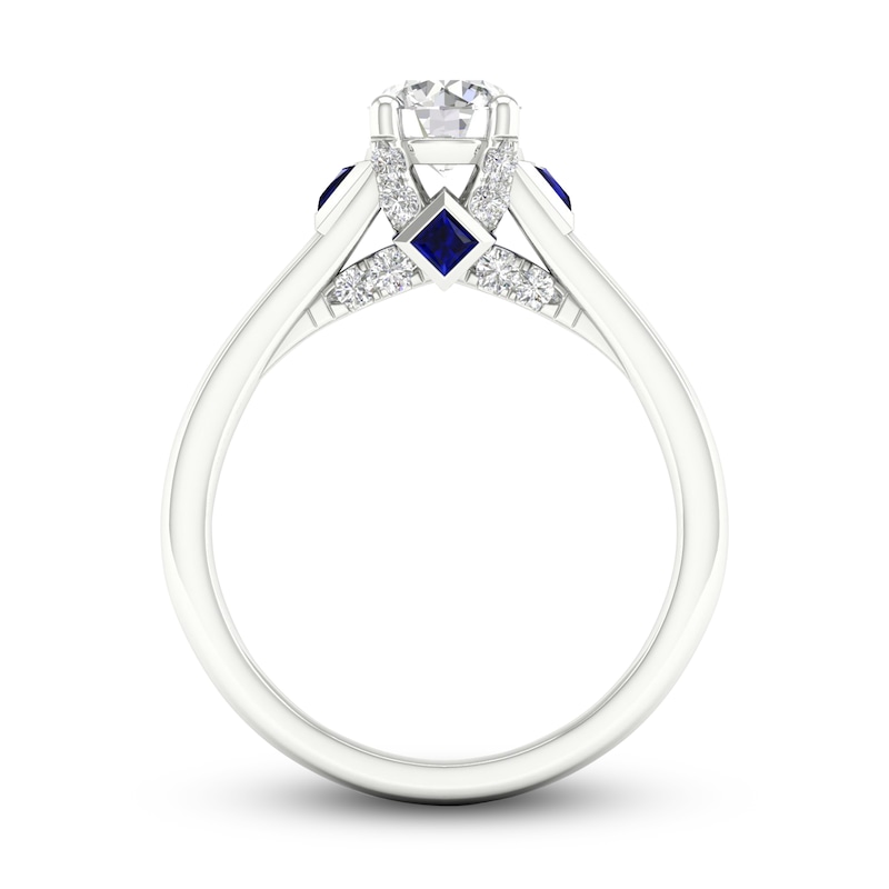 Main Image 4 of Previously Owned Diamond & Blue Sapphire Engagement Ring 3/4 ct tw Round & Princess-cut 14K White Gold