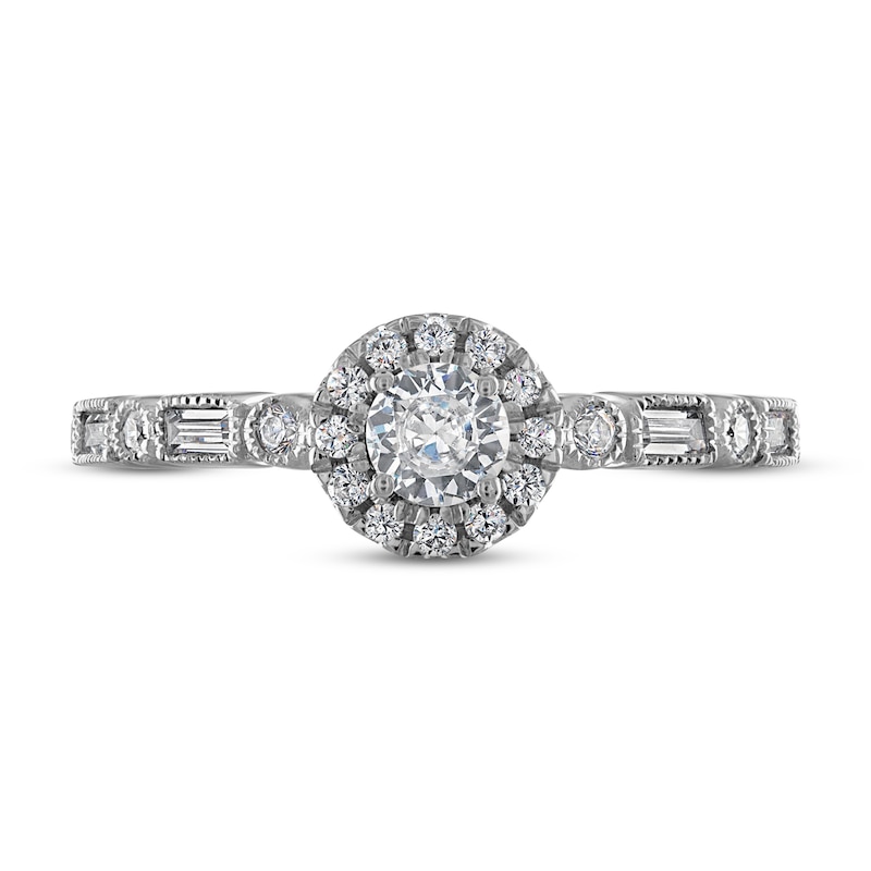 Main Image 3 of Previously Owned Adrianna Papell Diamond Engagement Ring 1/2 ct tw Round & Baguette-cut 14K White Gold