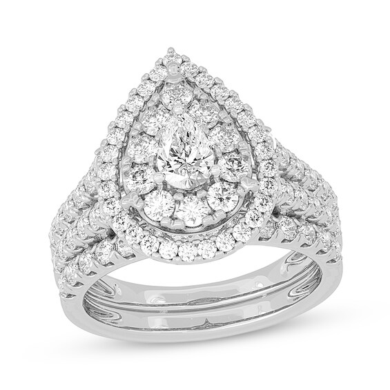 Previously Owned Lab-Grown Diamonds Pear-Shaped Double Frame Bridal Set 2 ct tw 14K White Gold