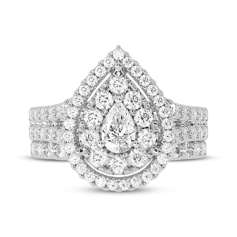 Main Image 3 of Previously Owned Lab-Grown Diamonds Pear-Shaped Double Frame Bridal Set 2 ct tw 14K White Gold