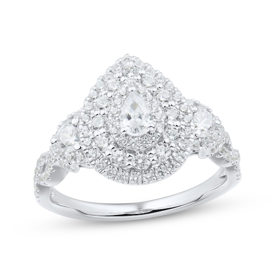 Previously Owned Pear-Shaped Diamond Triple-Frame Engagement Ring 1 ct tw 14K White Gold