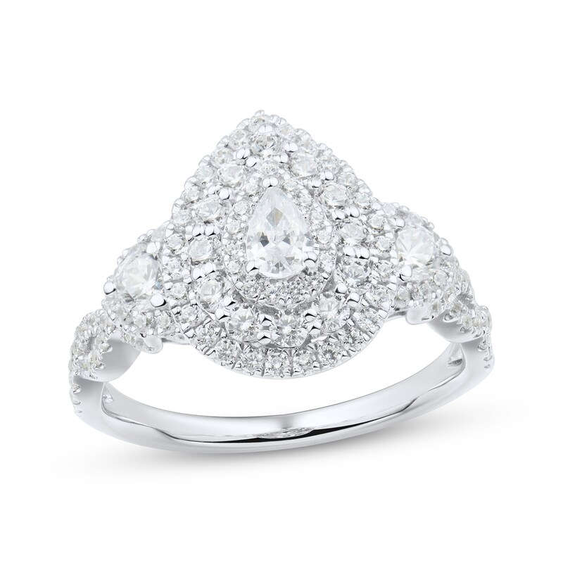 Main Image 1 of Previously Owned Pear-Shaped Diamond Triple-Frame Engagement Ring 1 ct tw 14K White Gold