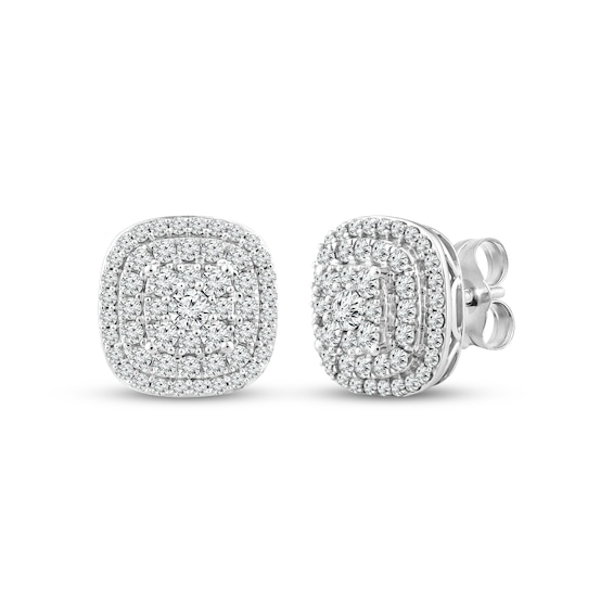 Previously Owned KAY Lab-Grown Diamonds Cushion-Shaped Stud Earrings 1 ct tw 10K White Gold