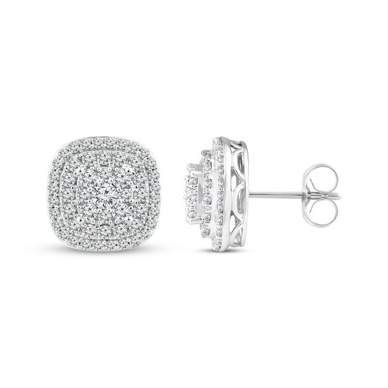 Main Image 3 of Previously Owned KAY Lab-Grown Diamonds Cushion-Shaped Stud Earrings 1 ct tw 10K White Gold