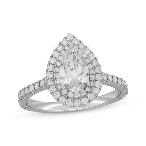 Previously Owned Neil Lane Artistry Pear-Shaped Lab-Grown Diamond Double Frame Engagement Ring 1-3/4 ct tw 14K White Gold