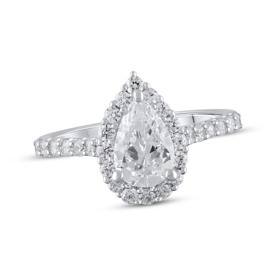 Previously Owned Lab-Grown Diamonds Halo Engagement Ring 1-1/2 ct tw Pear & Round-cut 14K White Gold