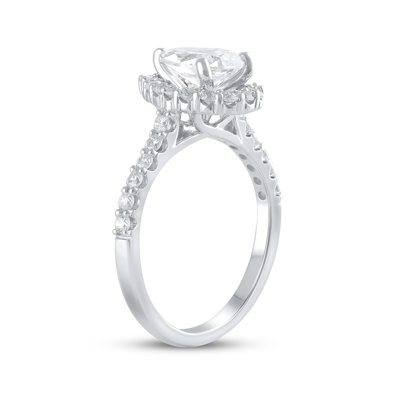 Main Image 2 of Previously Owned Lab-Grown Diamonds Halo Engagement Ring 1-1/2 ct tw Pear & Round-cut 14K White Gold