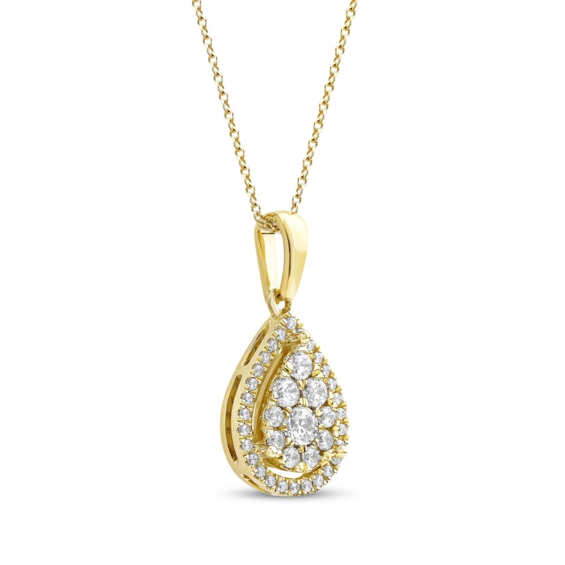 Main Image 2 of Previously Owned Diamond Teardrop Halo Necklace 1/2 ct tw 10K Yellow Gold 18"